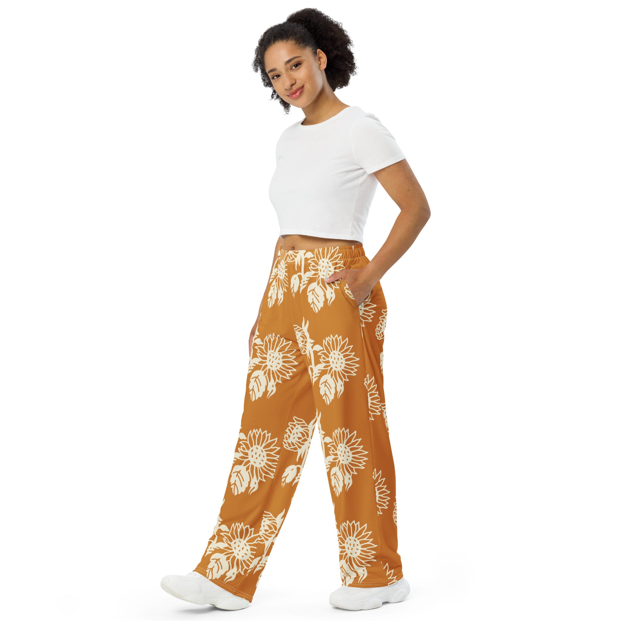  Buy All Tan All-Over Print Unisex Wide-Leg Pants - Trendy Loungewear